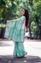 Fancy Sea Green Linen Embroidered saree thumb 3