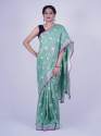 Fancy Sea Green Linen Embroidered saree thumb 4