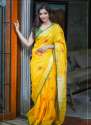 Fancy Yellow Linen Embroidered Saree by The Goodwill of Linen thumb 2