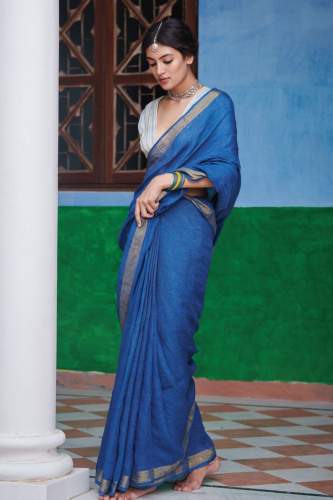 Formal Blue Linen By Linen Saree