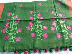 Green Embroidered Linen by Linen Saree