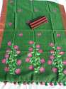 Green Embroidered Linen by Linen Saree thumb 6