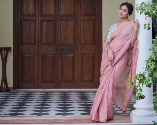 Light Pink Linen by Linen Saree