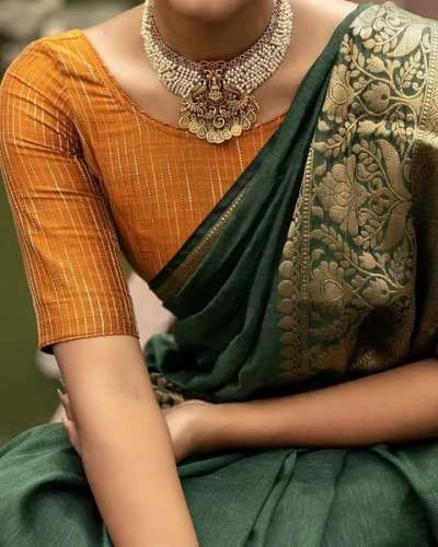 Linen silk banarsi Green saree