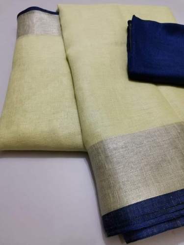multi color cotton plain linen saree 