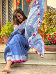 multi color cotton printed Linen saree 