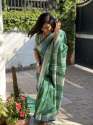 multi color cotton printed Linen saree  thumb 1