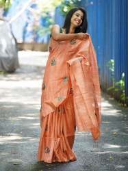 New Collection Tussar Ghicha Silk Embroidery Work Saree For Women