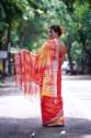Orange Shibori Print Cotton Slub Saree thumb 2