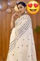 Party Wear White Linen Mirror Work Saree  thumb 2