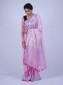 Pink Linen Embroidered Work saree 