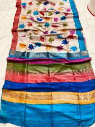 Screen Printed Tussar Ghichha Silk Mark Saree 