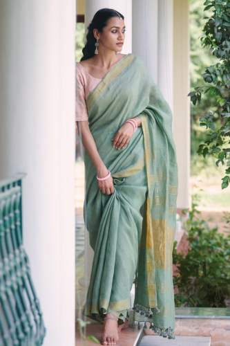 Seal Green Linen By Linen Saree