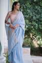 Sky Blue Linen By Linen Saree thumb 1