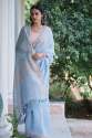 Sky Blue Linen By Linen Saree thumb 4