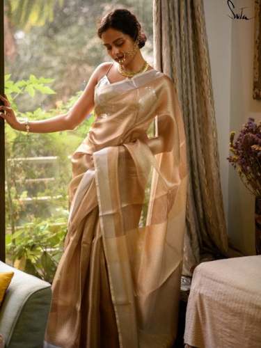 Buy Mimosa Beige Woven Art Silk Kasavu Saree With Blouse for Women's Online  @ Tata CLiQ