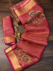 Tissue linen hand knot work saree