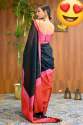 Trendy Red and Black Hand Woven Linen Saree thumb 1