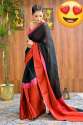 Trendy Red and Black Hand Woven Linen Saree thumb 3