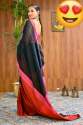 Trendy Red and Black Hand Woven Linen Saree thumb 4