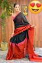 Trendy Red and Black Hand Woven Linen Saree thumb 7