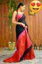 Trendy Red and Black Hand Woven Linen Saree thumb 8