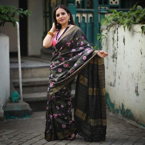 Tussar ghichha embroidery work saree 