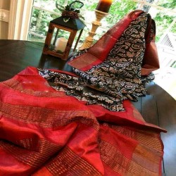Tussar ghichha hand painted saree
