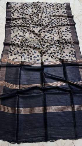 Tussar ghichha screenprint Silk saree With silk mark