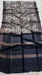 Tussar ghichha screenprint Silk saree With silk mark