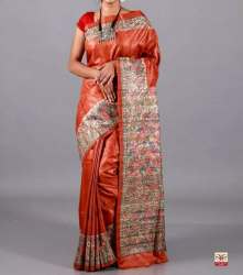 Tusser Ghiccha Madhubani hand paint silk saree