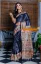 Tusser Ghiccha Madhubani hand paint silk saree thumb 1