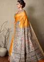 Tusser Ghiccha Madhubani hand paint silk saree thumb 13