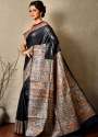Tusser Ghiccha Madhubani hand paint silk saree thumb 14