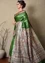 Tusser Ghiccha Madhubani hand paint silk saree thumb 6