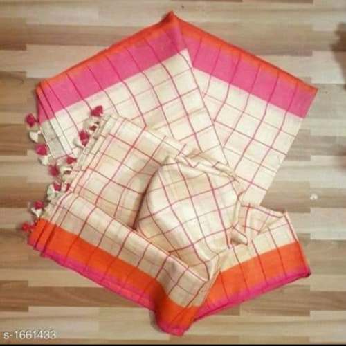 Weaving checks Pattern linen saree