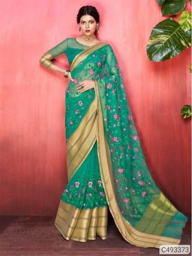 Designer Zari Net embroidered saree by Jmali Creations