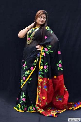 Kolkata Applique work Handloom Saree