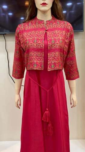 Long Ghera Rayon Gown Style Kurti with Jacket  by Vijay Lakshmi Handlooms
