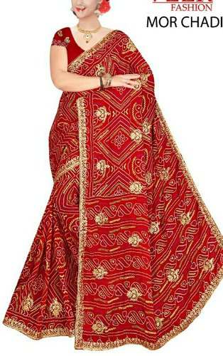 Trendy Red Chunri Jaipuri saree by A One Saree