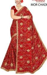 Trendy Red Chunri Jaipuri saree