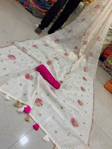 New arrival Linen Embroidered saree by Fashion Guru