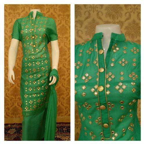 Semi stitched Chanderi Gotta patti work suit  by Fusion Fashions