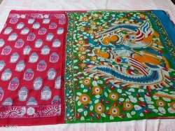 Unique Kalamkari Style mulmul cotton saree