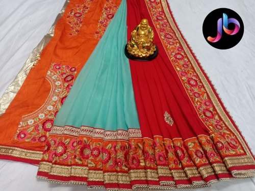 Wedding wear Half n Half Embroidered Saree by JABHA FASHIONS