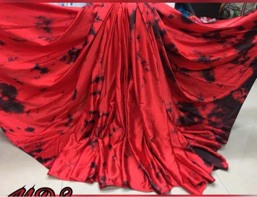 Red Shibori Printed satin saree by L & M Shoppy