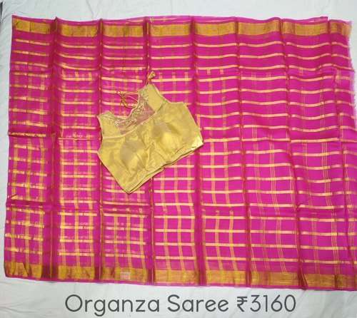 Small Checks Design Organza kanchi Saree by Meenakshi Sarees