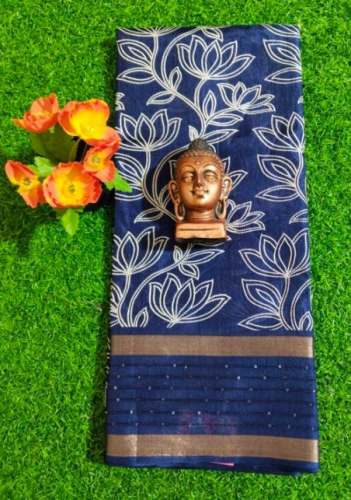 Fancy Arrival Blue Printed Dola Silk Saree For Women by Sowjanya Saree Mandir