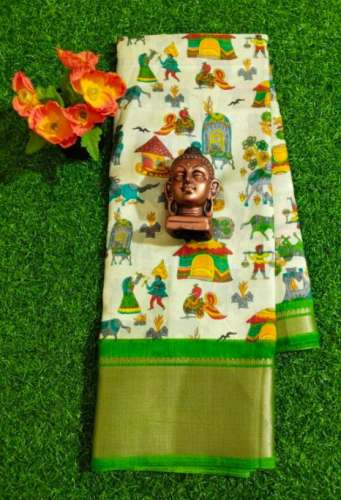 New Collection Dola Silk Off White With Green Color Saree