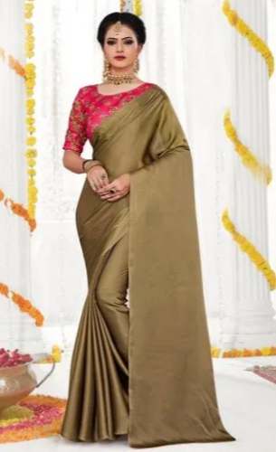 Fancy Party Wear Plain Satin Saree  by Ami Varsha Fashion Private Limited